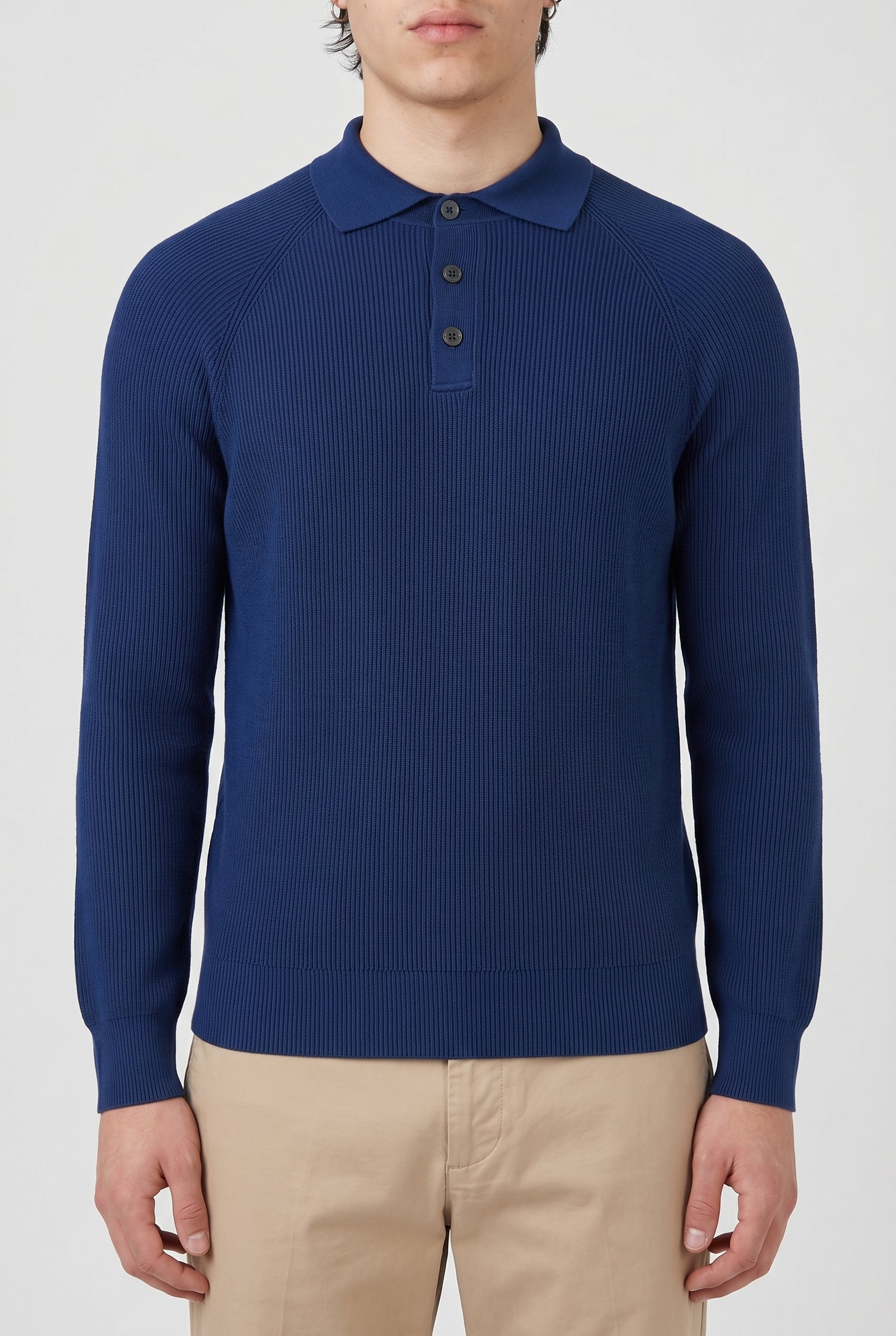 BRUNELLO CUCINELLI MEN'S DARK BLUE KNIT POLO SHIRT