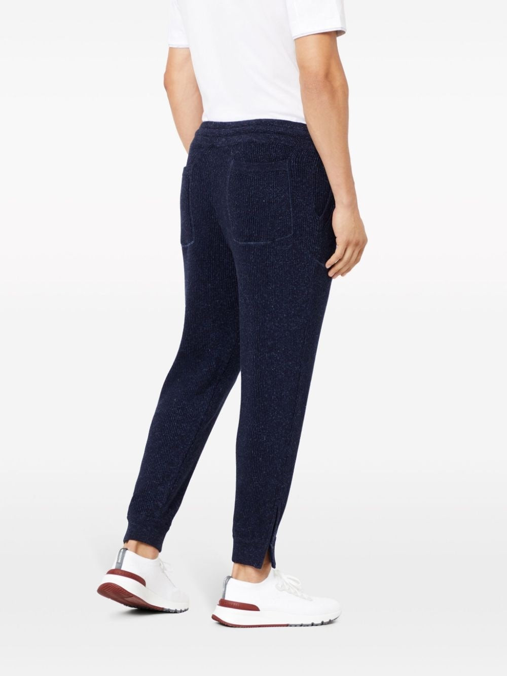 BRUNELLO CUCINELLI MEN'S NAVY COTTON LINEN RIBBED JOGGER TROUSERS