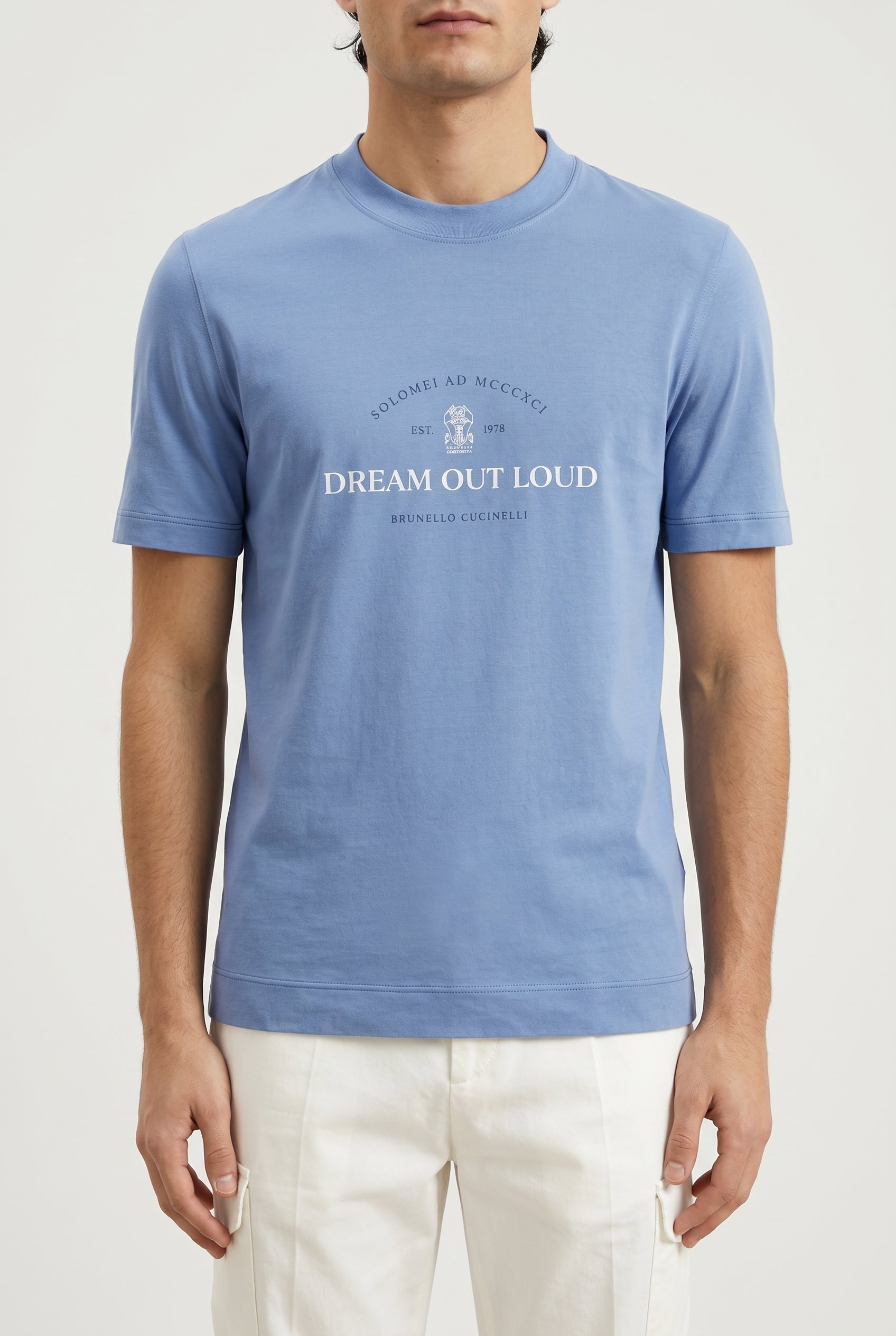 BRUNELLO CUCINELLI MEN'S COBALT BLUE GRAPHIC T-SHIRT