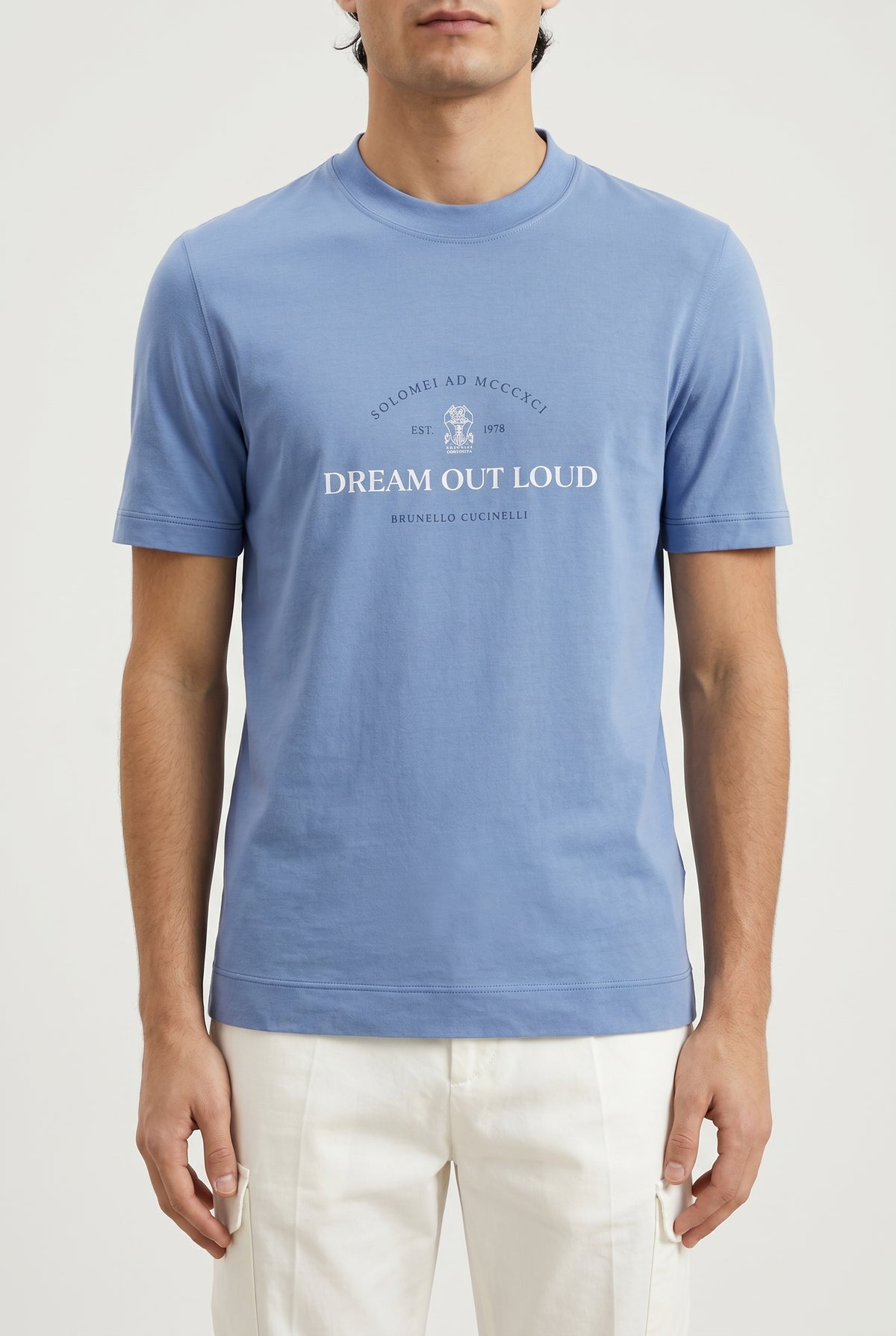 BRUNELLO CUCINELLI MEN'S COBALT BLUE GRAPHIC T-SHIRT