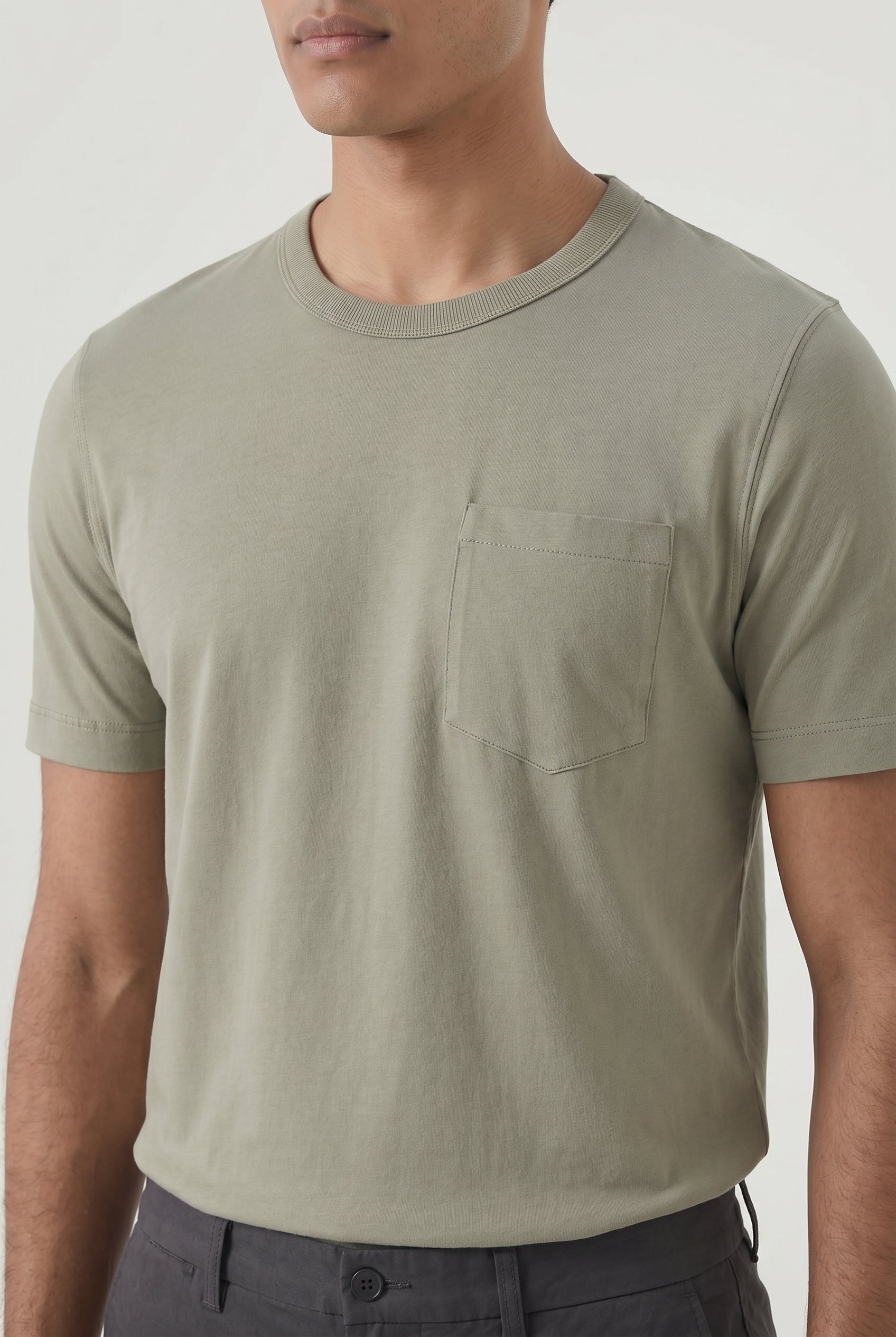 BRUNELLO CUCINELLI MEN'S OLIVE GREEN CREW NECK T-SHIRT