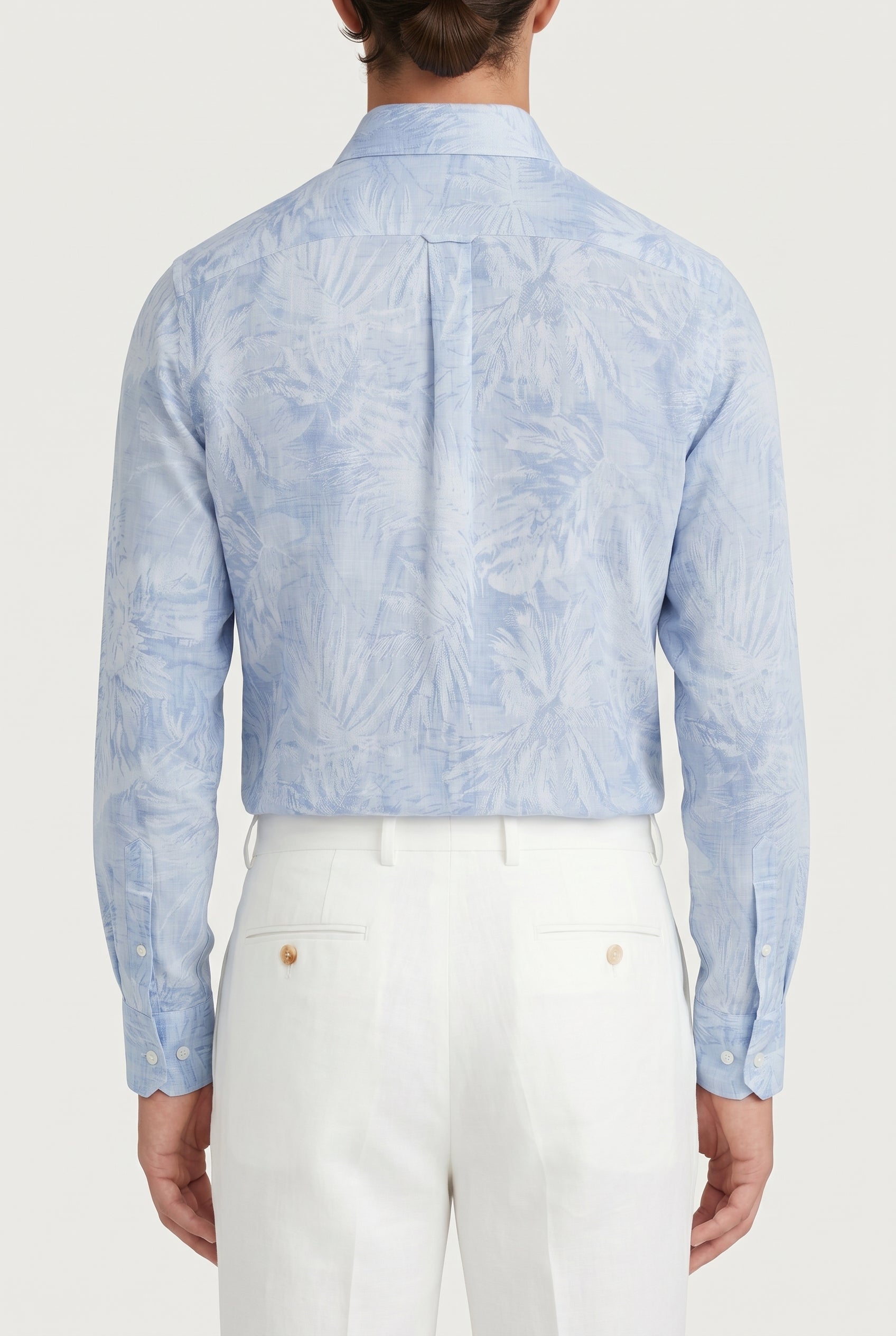 BRUNELLO CUCINELLI MEN'S LIGHT BLUE LINEN COTTON SHIRT