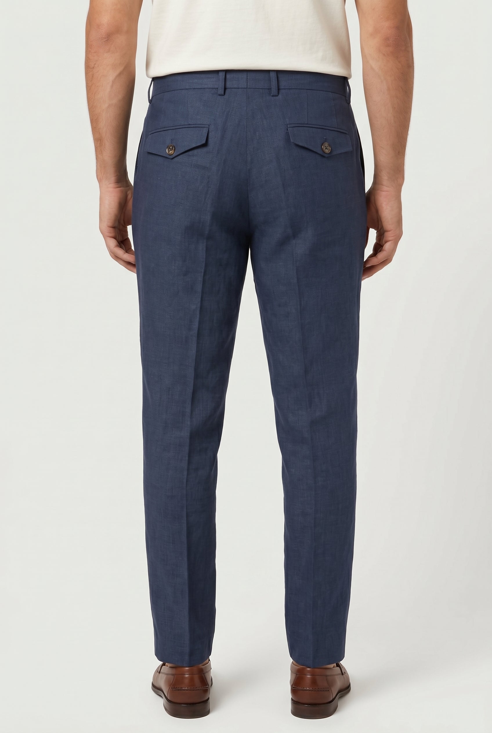 BRUNELLO CUCINELLI MEN'S BLUE LINEN TAILORED TROUSERS