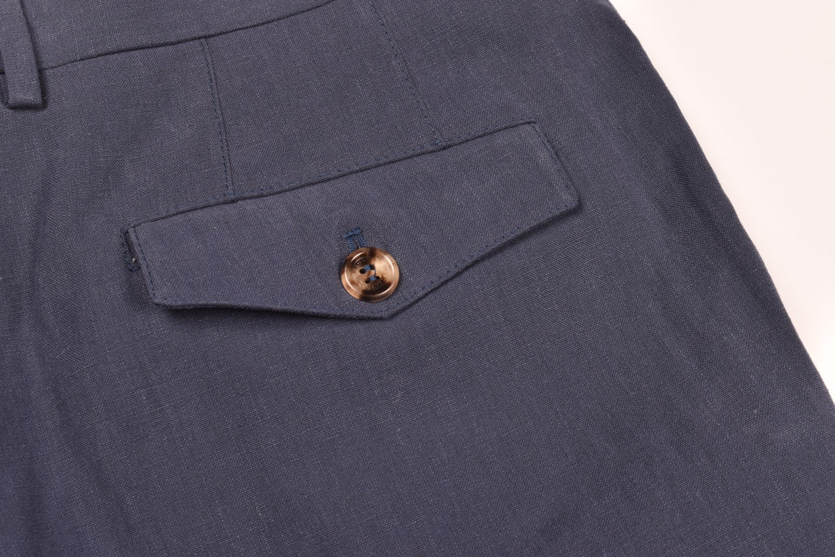 BRUNELLO CUCINELLI MEN'S BLUE LINEN TAILORED TROUSERS