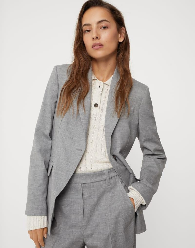 BRUNELLO CUCINELLI WOMEN'S LIGHT GREY WOOL TAILORED BLAZER