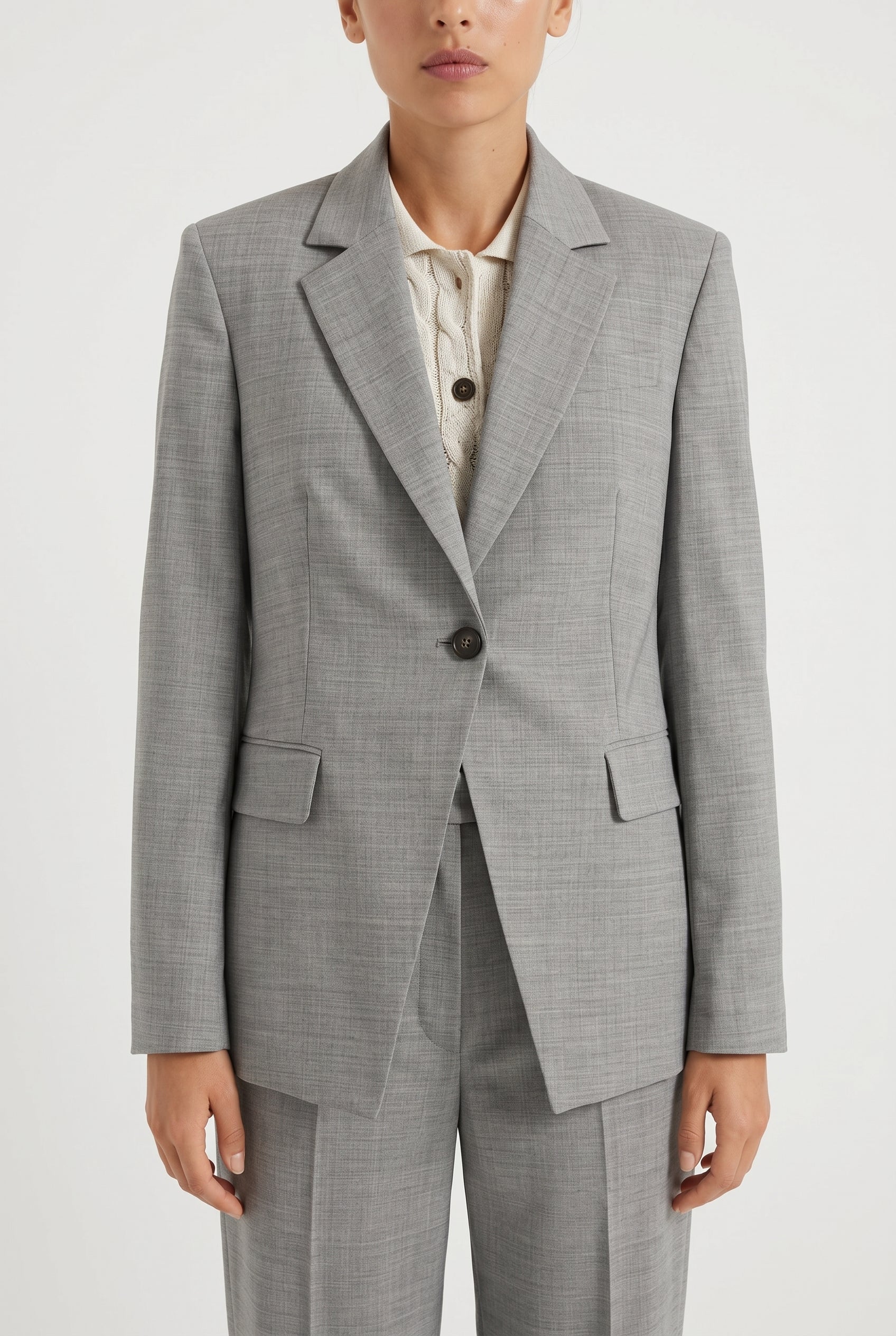 BRUNELLO CUCINELLI WOMEN'S LIGHT GREY WOOL TAILORED BLAZER