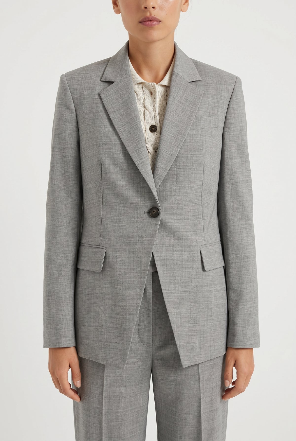 BRUNELLO CUCINELLI WOMEN'S LIGHT GREY WOOL TAILORED BLAZER