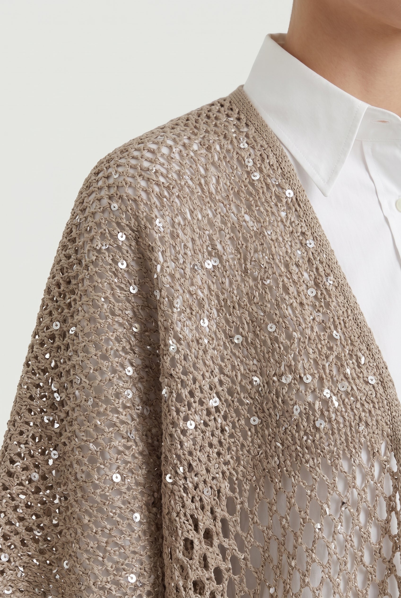 BRUNELLO CUCINELLI WOMEN'S LIGHT BROWN OPEN KNIT SWEATER