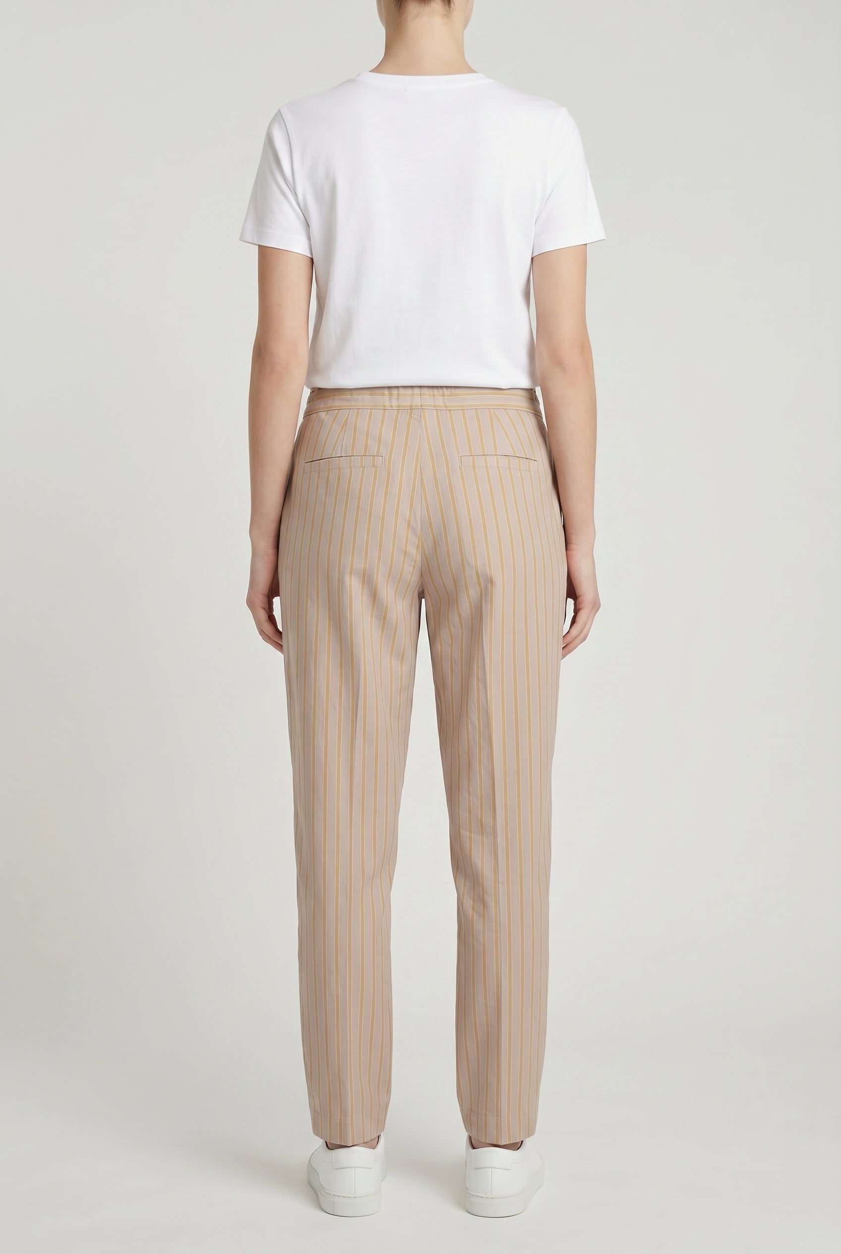 BRUNELLO CUCINELLI WOMEN'S BEIGE STRIPED RELAXED TROUSERS
