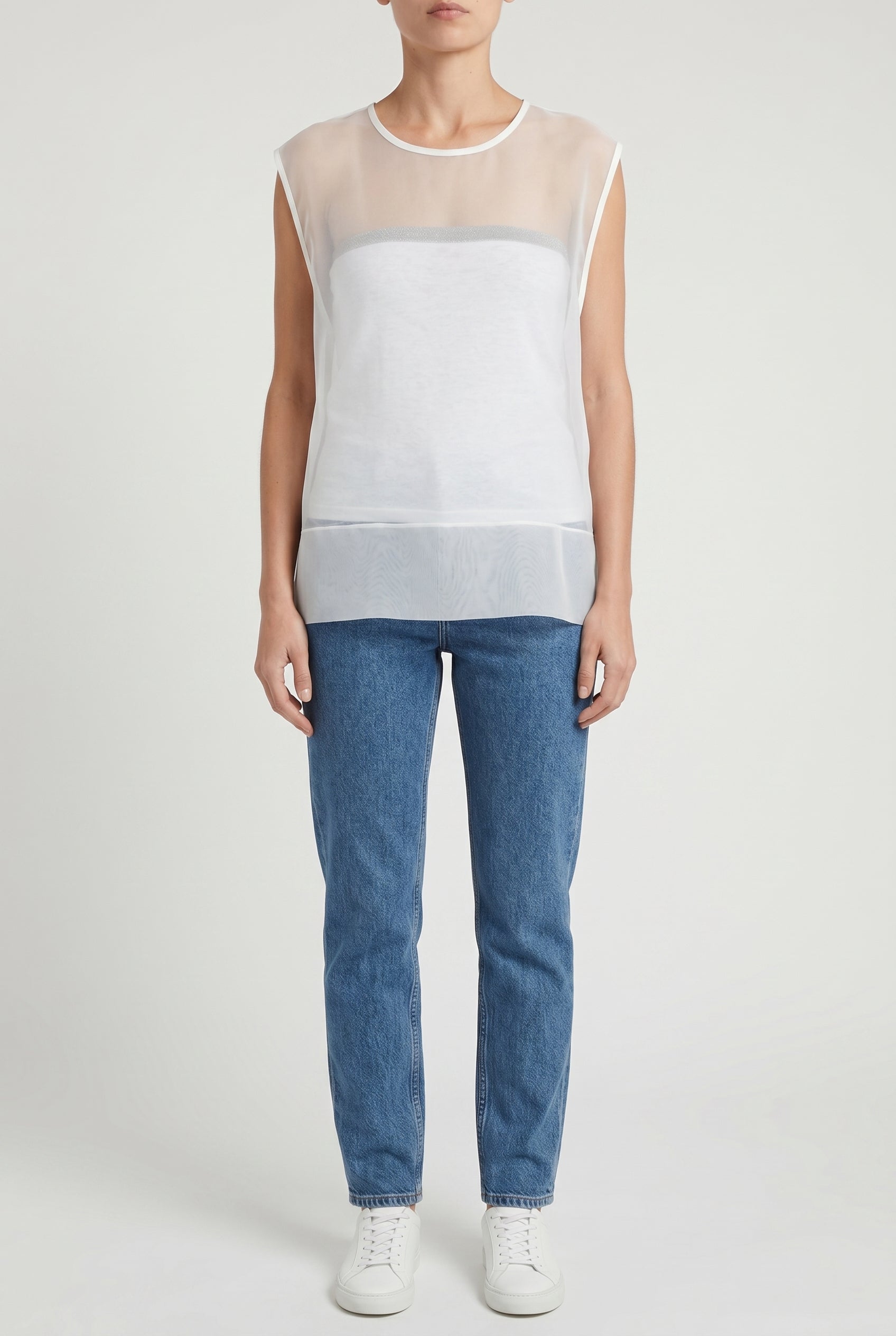 BRUNELLO CUCINELLI WOMEN'S SHEER OVERLAY SLEEVELESS TOP