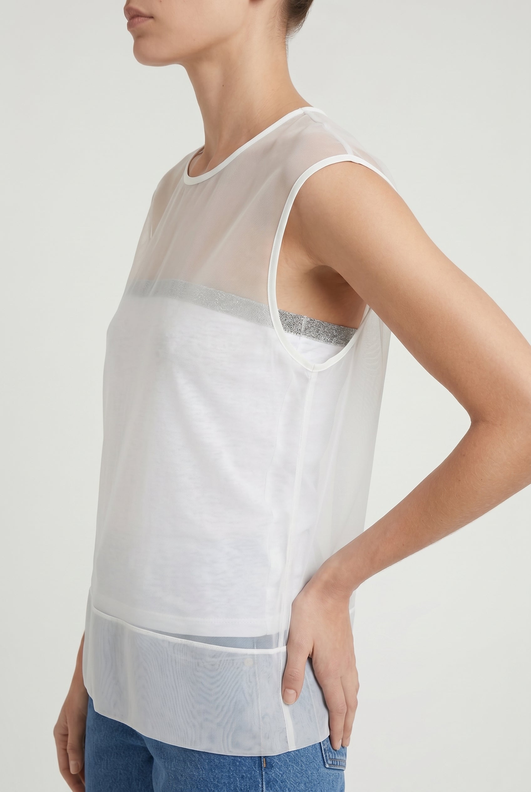 BRUNELLO CUCINELLI WOMEN'S SHEER OVERLAY SLEEVELESS TOP