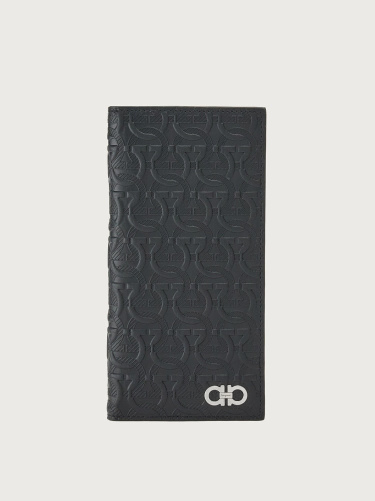 FERRAGAMO MEN'S BLACK EMBOSSED CALF LEATHER WALLET