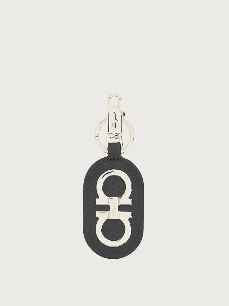 FERRAGAMO MEN'S BLACK CALF LEATHER KEYCHAIN