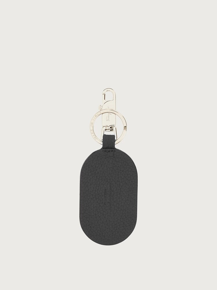 FERRAGAMO MEN'S BLACK CALF LEATHER KEYCHAIN