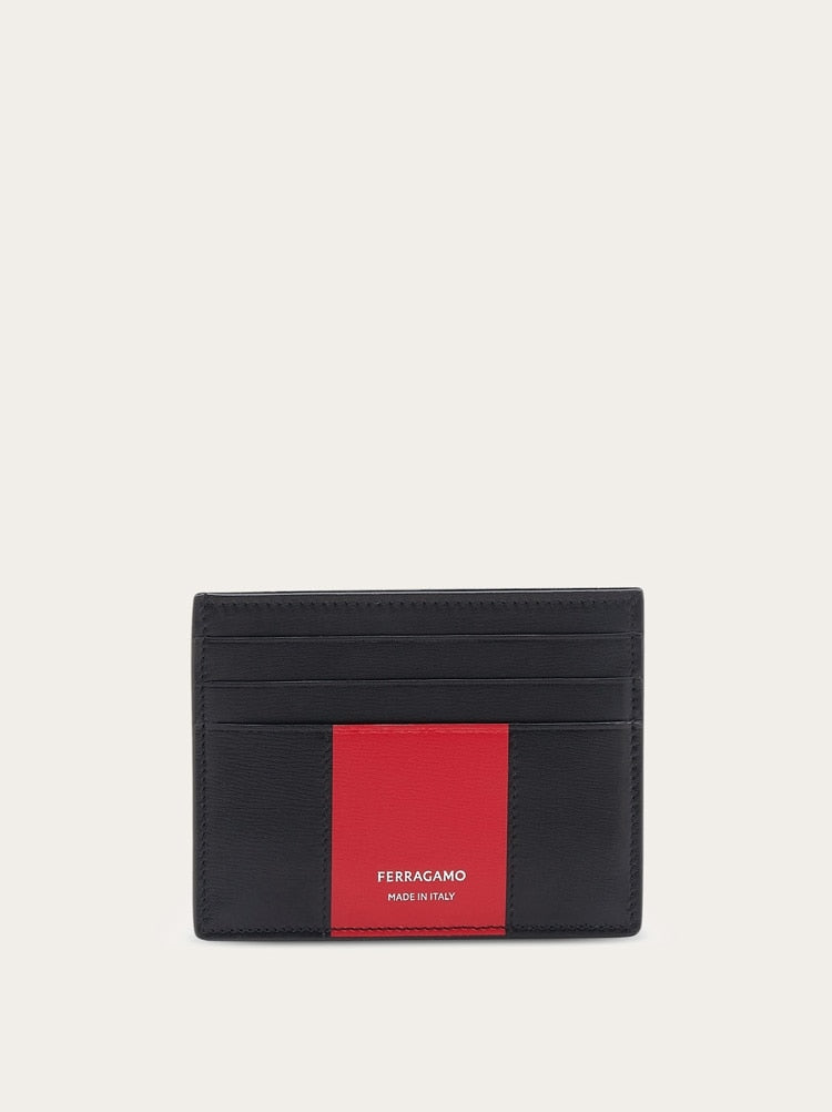 FERRAGAMO MEN'S BLACK RED LEATHER CARDHOLDER
