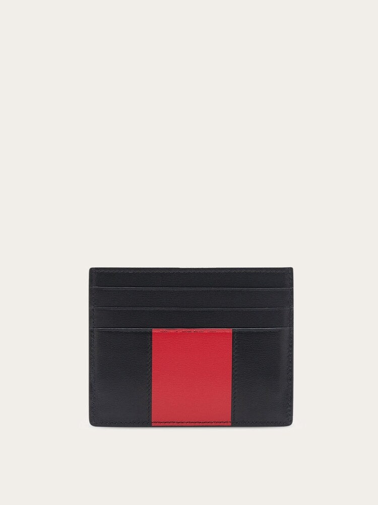 FERRAGAMO MEN'S BLACK RED LEATHER CARDHOLDER
