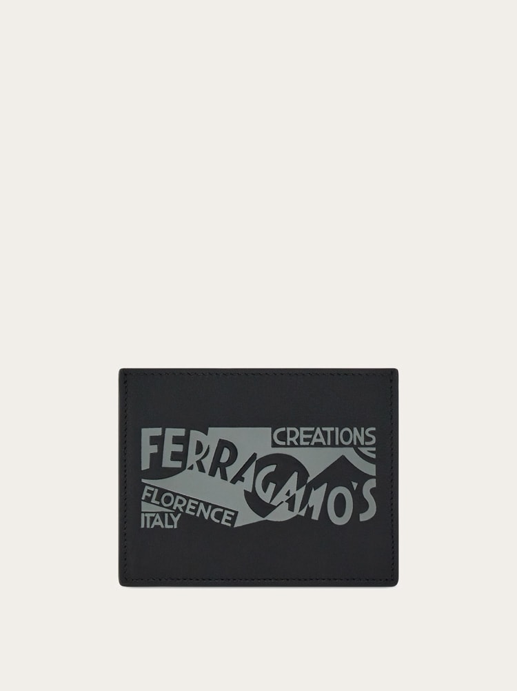 FERRAGAMO MEN'S BLACK LEATHER CARD HOLDER