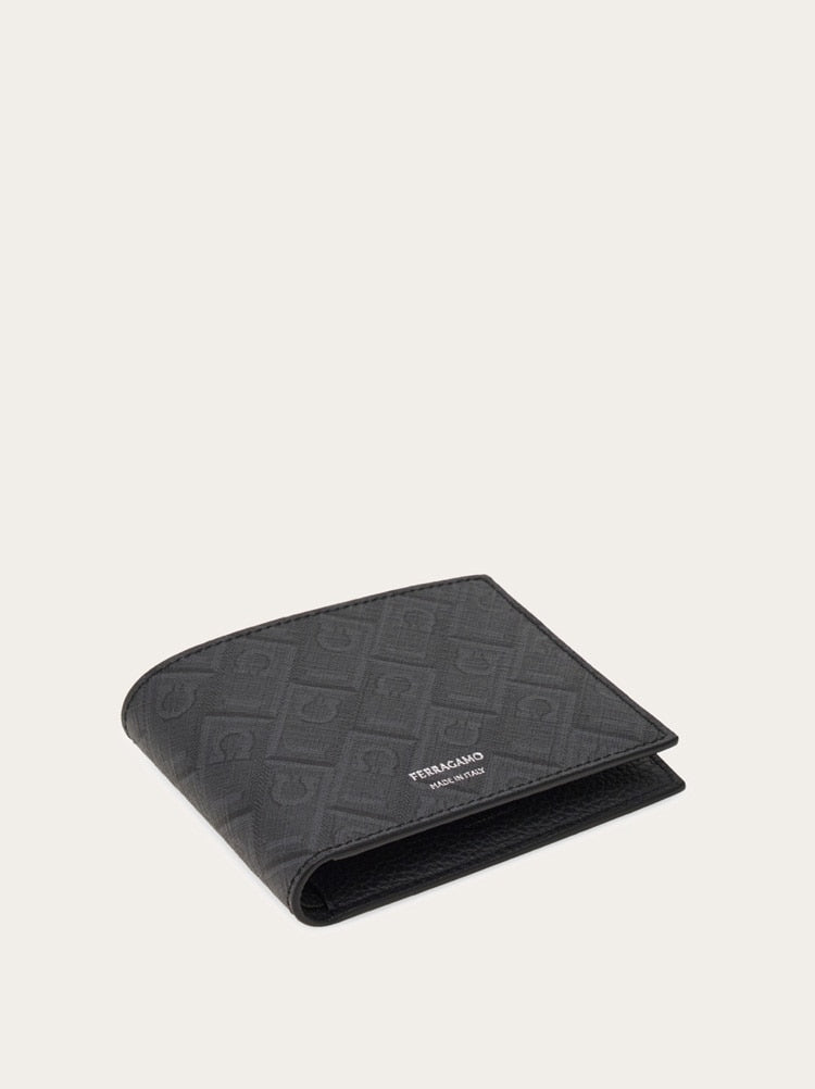 FERRAGAMO MEN'S BLACK PATTERNED FABRIC WALLET