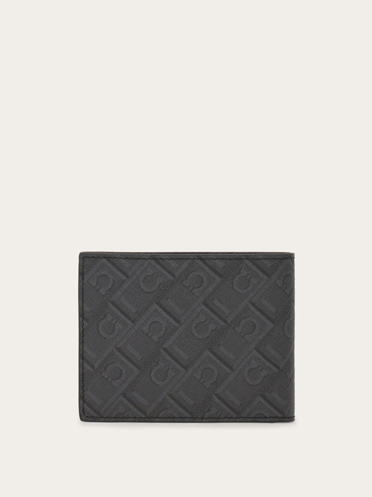 FERRAGAMO MEN'S BLACK PATTERNED FABRIC WALLET