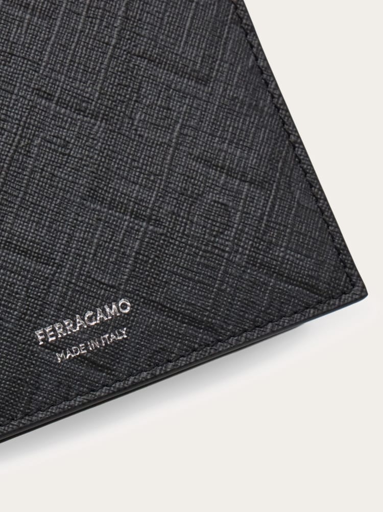 FERRAGAMO MEN'S BLACK PATTERNED FABRIC WALLET