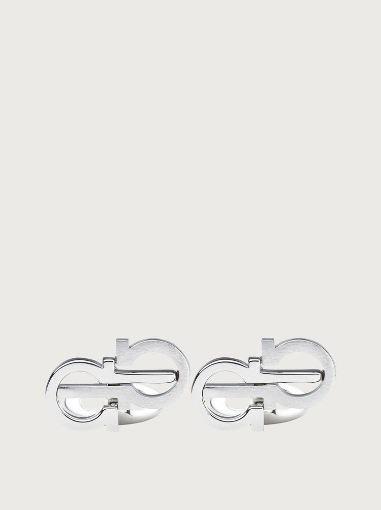 FERRAGAMO MEN'S SILVER BRASS LOGO CUFFLINKS