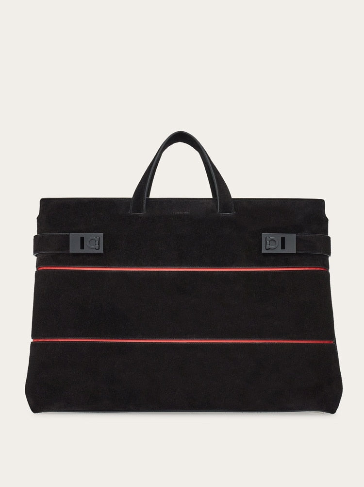 FERRAGAMO MEN'S BLACK SUEDE LEATHER BAG