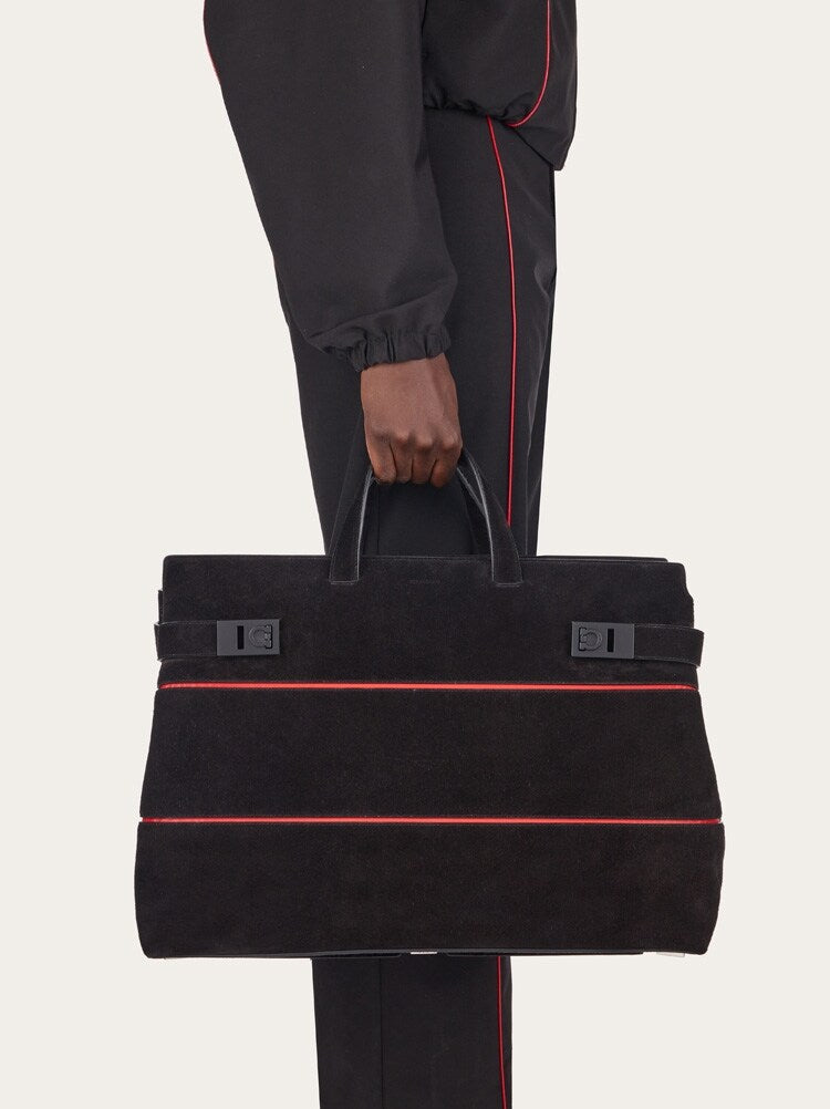 FERRAGAMO MEN'S BLACK SUEDE LEATHER BAG