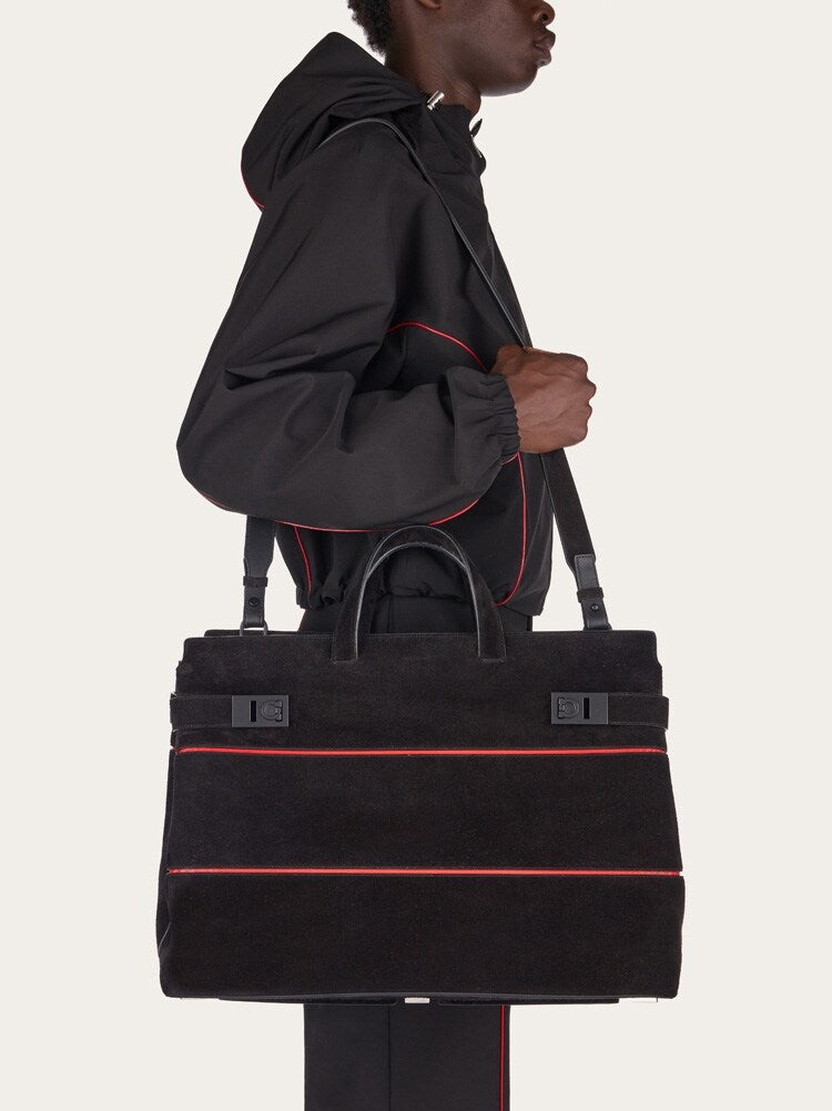 FERRAGAMO MEN'S BLACK SUEDE LEATHER BAG