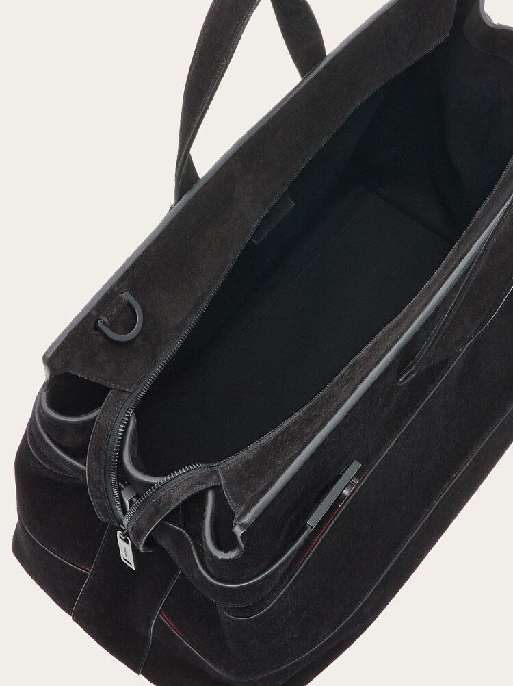 FERRAGAMO MEN'S BLACK SUEDE LEATHER BAG