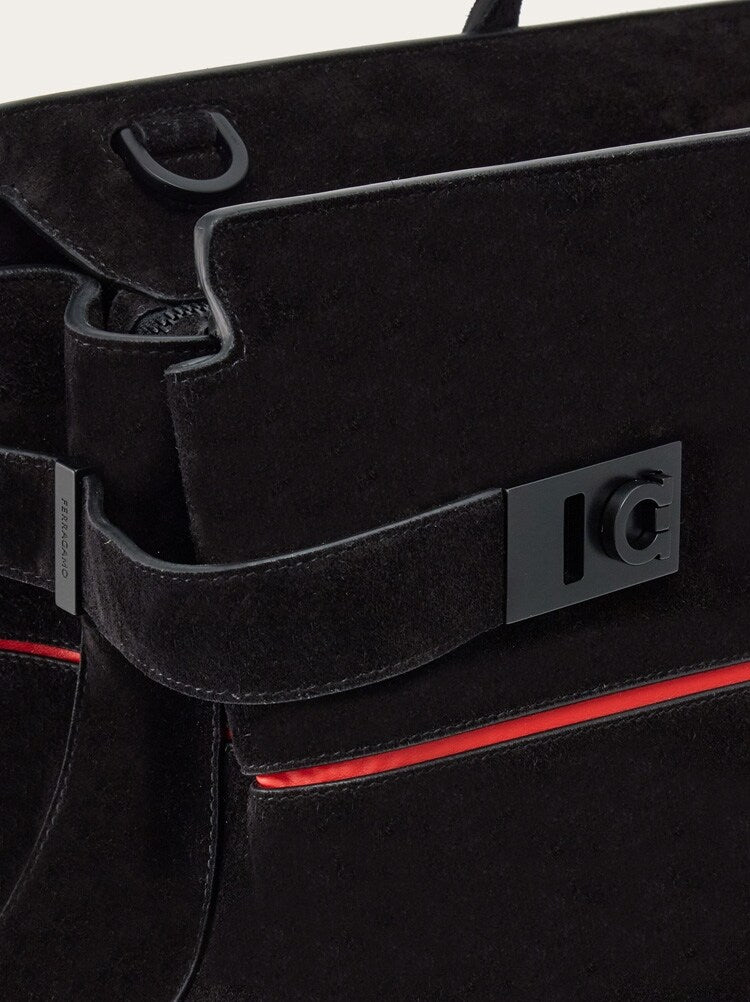 FERRAGAMO MEN'S BLACK SUEDE LEATHER BAG