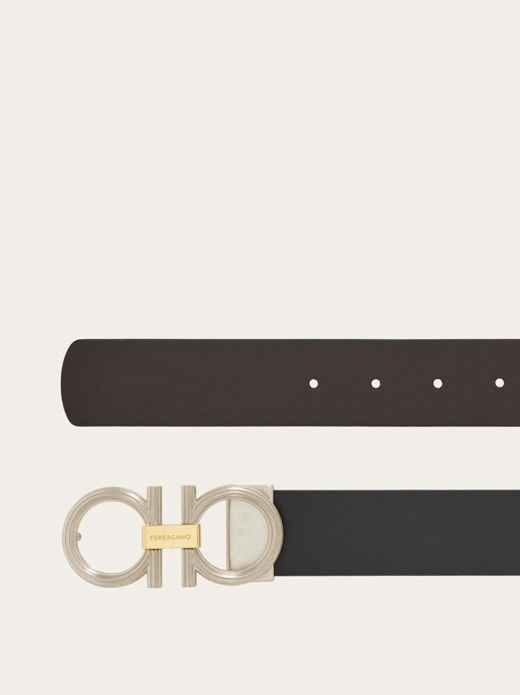 FERRAGAMO MEN'S BLACK CALF LEATHER BELT