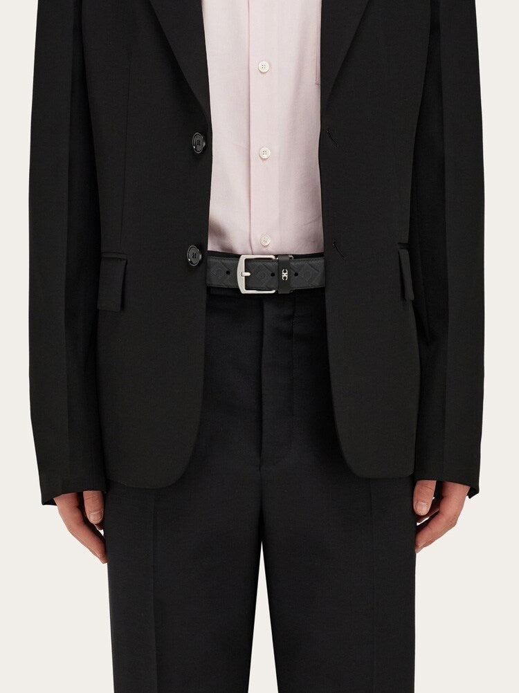 FERRAGAMO MEN'S BLACK CALF LEATHER BELT