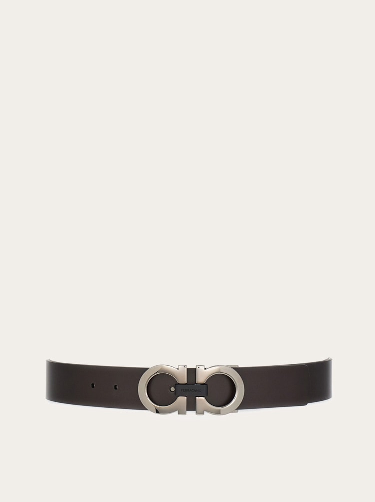 FERRAGAMO MEN'S DARK BROWN CALF LEATHER BELT