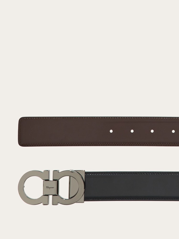 FERRAGAMO MEN'S BLACK CALF LEATHER BELT