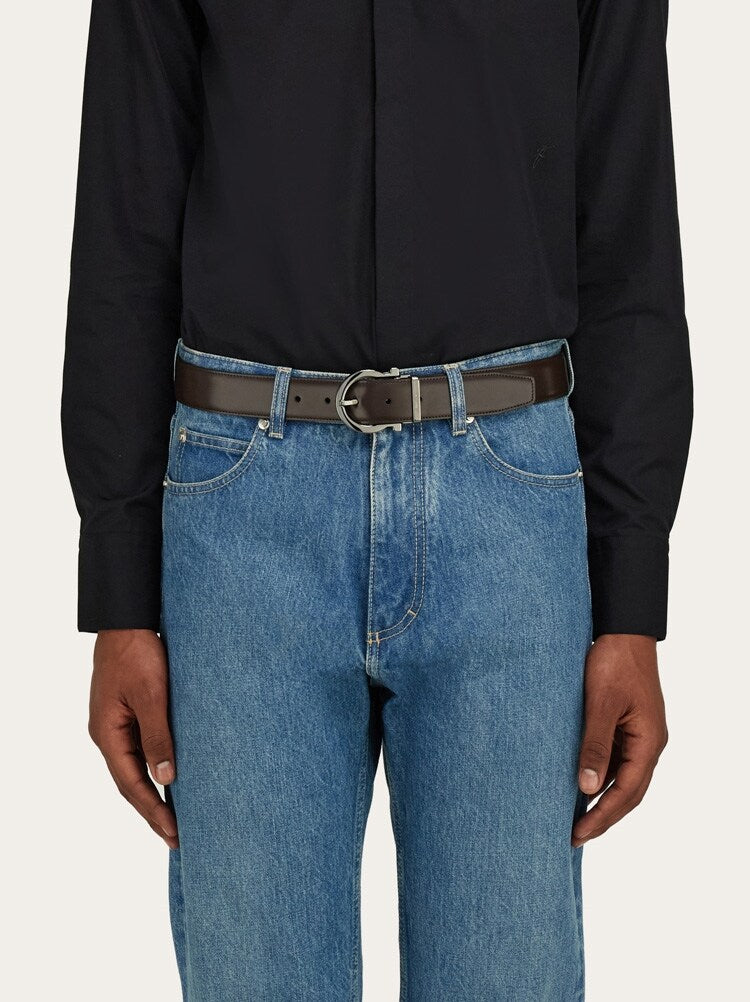FERRAGAMO MEN'S DARK BROWN LEATHER BELT