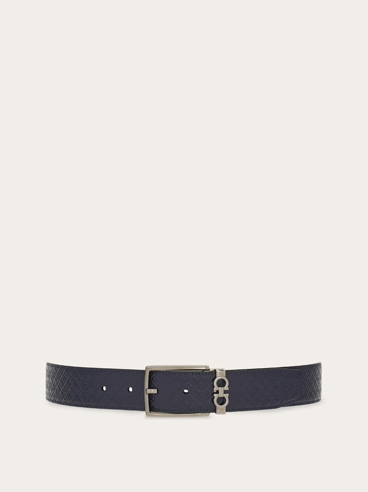 FERRAGAMO MEN'S DARK BLUE CALF LEATHER BELT