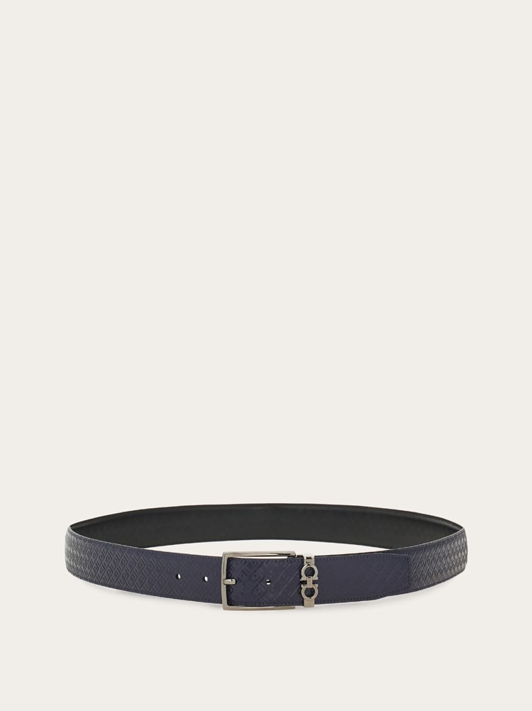 FERRAGAMO MEN'S DARK BLUE CALF LEATHER BELT