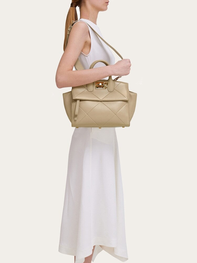 FERRAGAMO WOMEN'S BEIGE LAMB LEATHER BAG