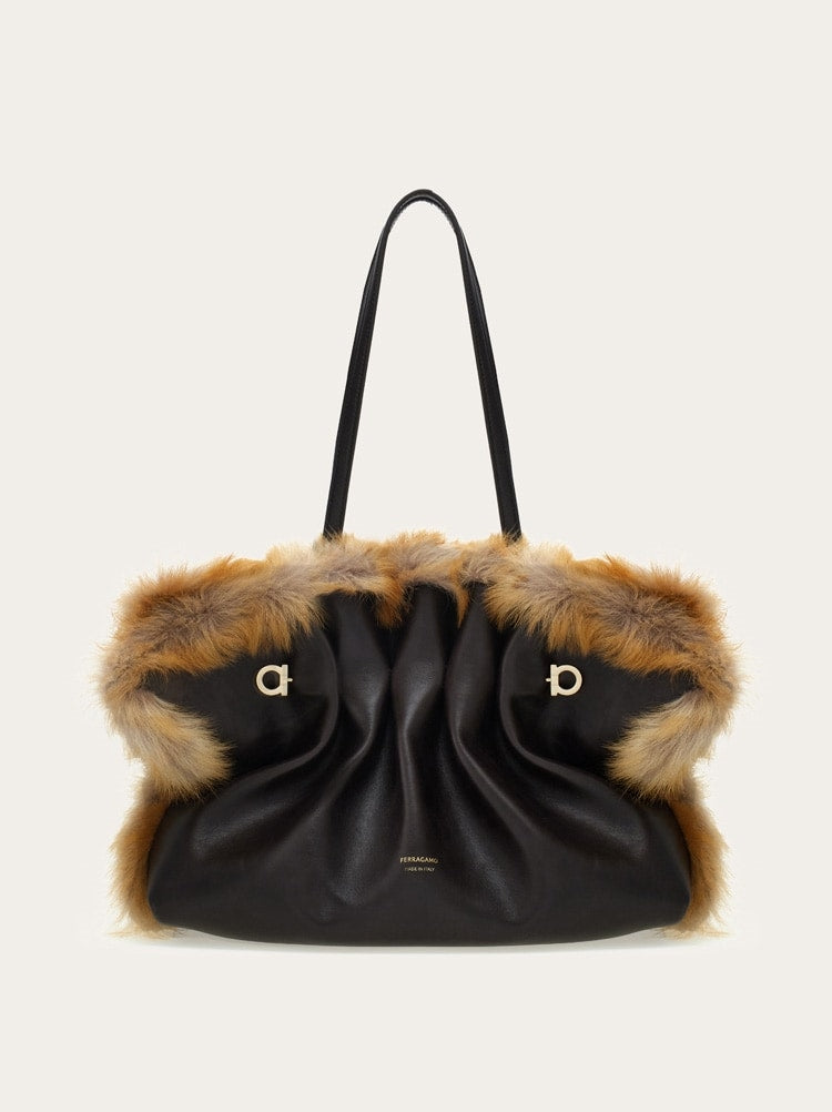 FERRAGAMO WOMEN'S DARK BROWN CALF LEATHER BAG