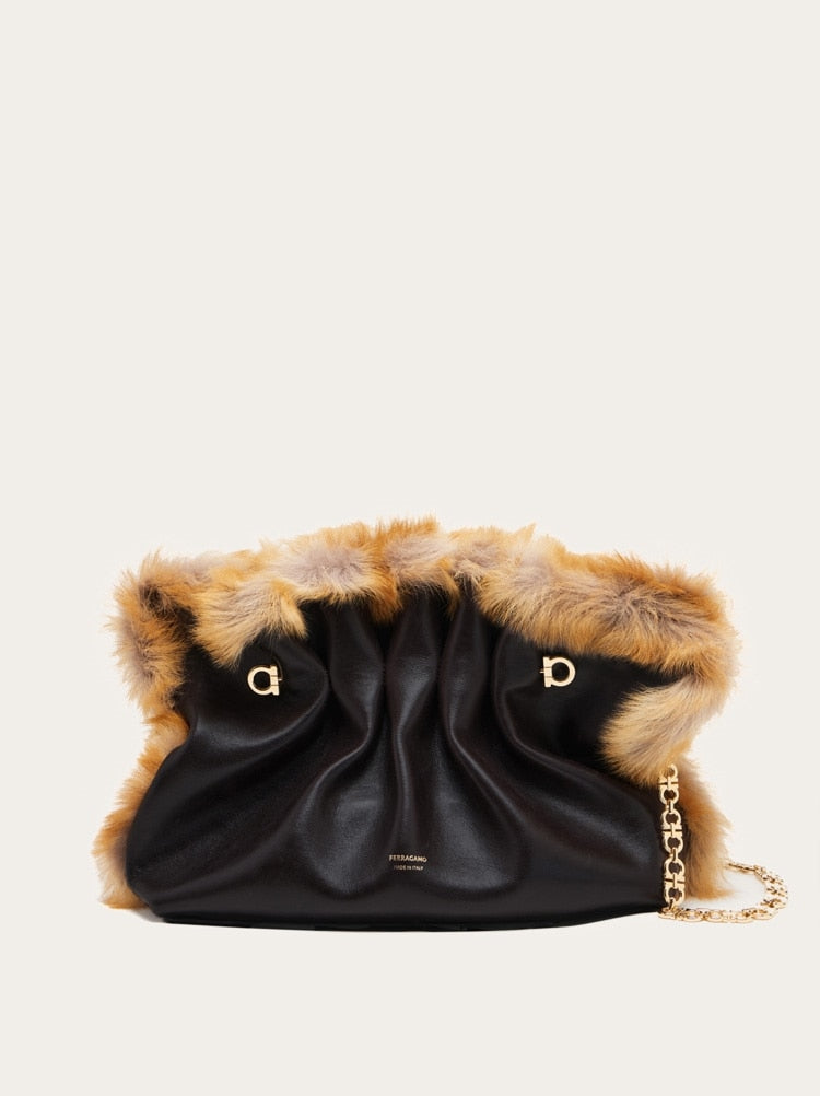 FERRAGAMO WOMEN'S DARK BROWN CALF LEATHER BAG