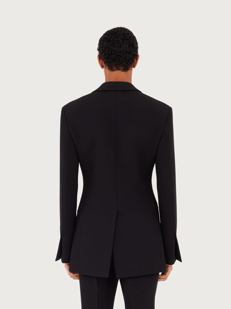 FERRAGAMO MEN'S BLACK WOOL PEAK LAPEL JACKET