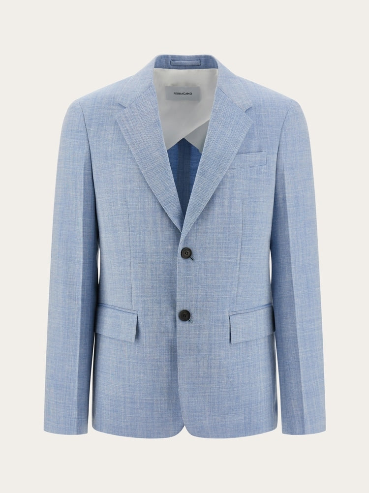 FERRAGAMO MEN'S LIGHT BLUE WOOL SILK JACKET