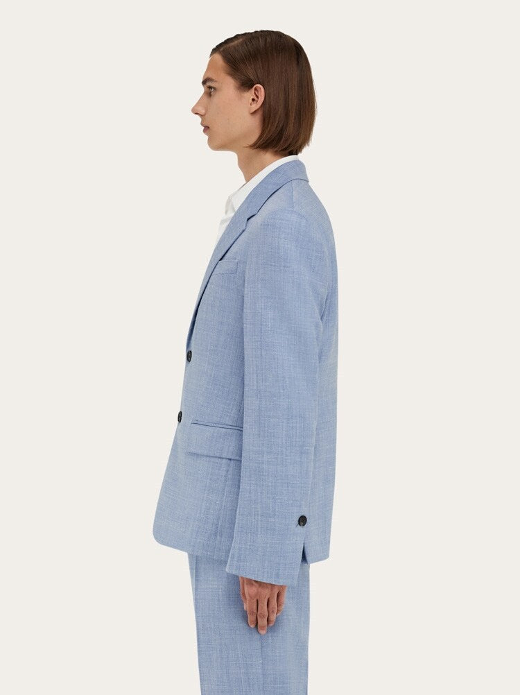 FERRAGAMO MEN'S LIGHT BLUE WOOL SILK JACKET