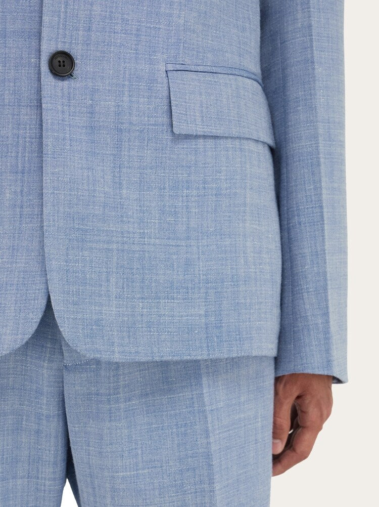 FERRAGAMO MEN'S LIGHT BLUE WOOL SILK JACKET