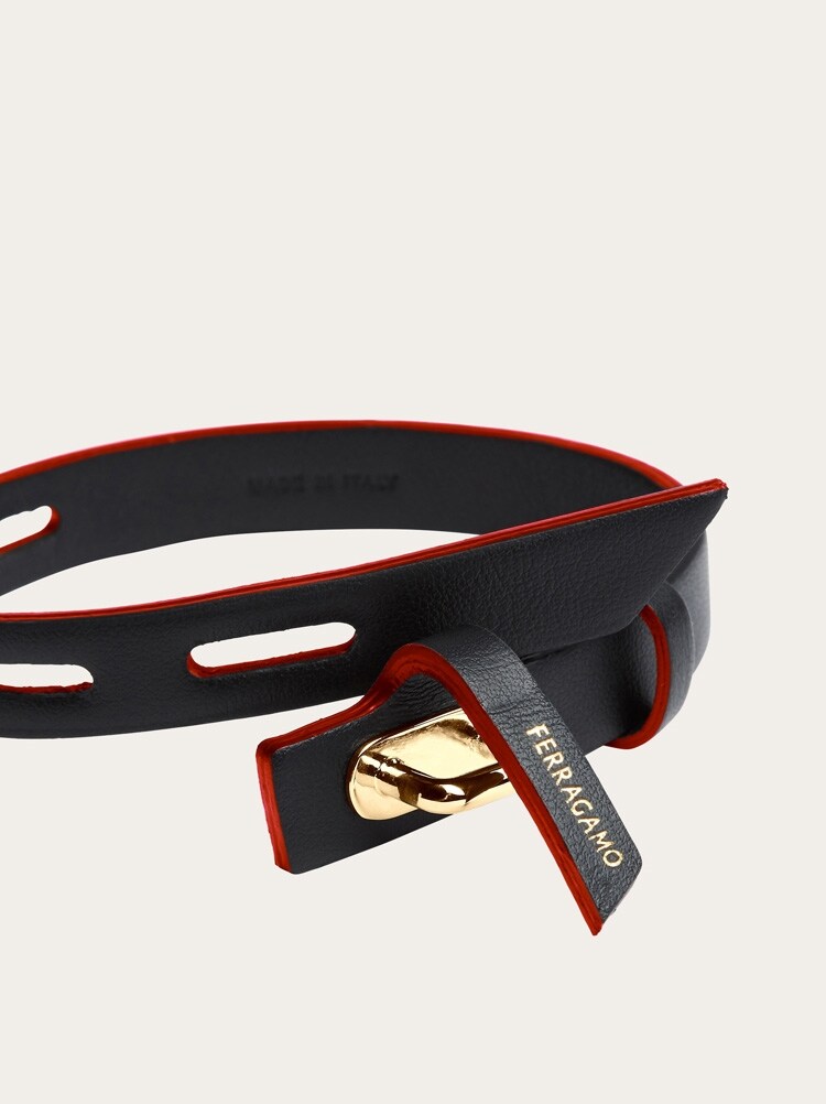 FERRAGAMO MEN'S BLACK LEATHER BRACELET JEWELRY