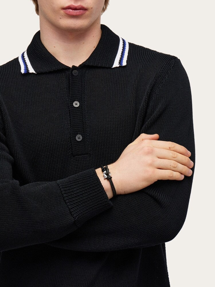 FERRAGAMO MEN'S BLACK BRAIDED LEATHER BRACELET