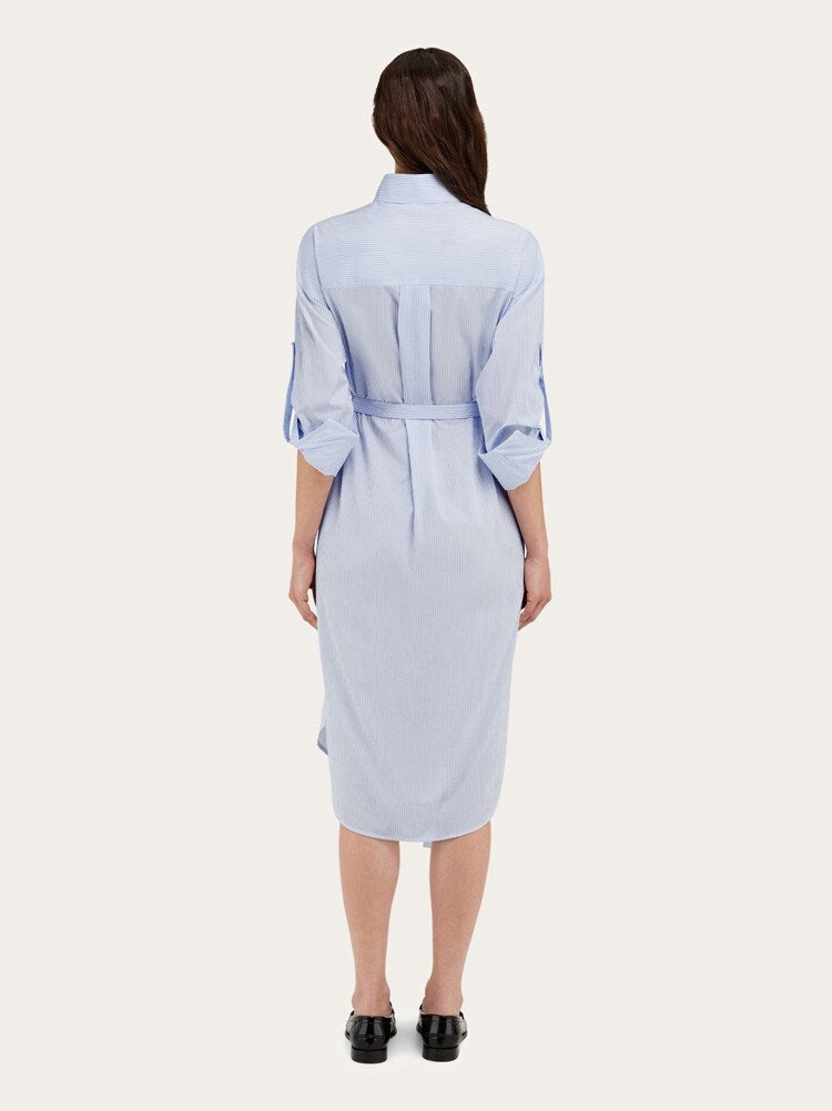 FERRAGAMO WOMEN'S LIGHT BLUE COTTON SHIRT DRESS