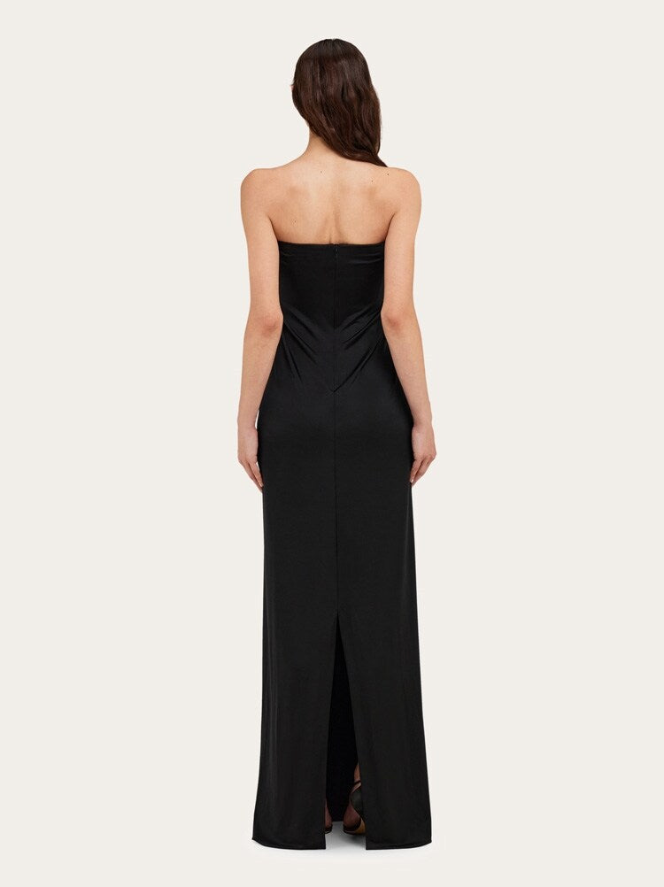 FERRAGAMO WOMEN'S BLACK DRAPED STRAPLESS DRESS
