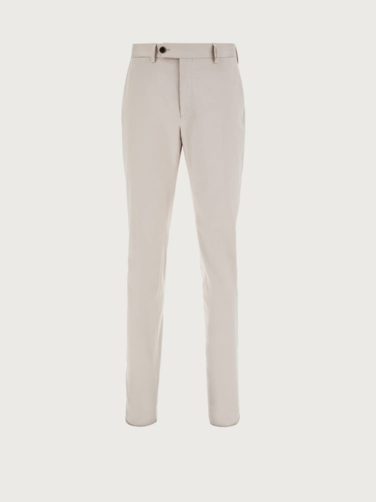 FERRAGAMO MEN'S OFF WHITE COTTON TROUSERS