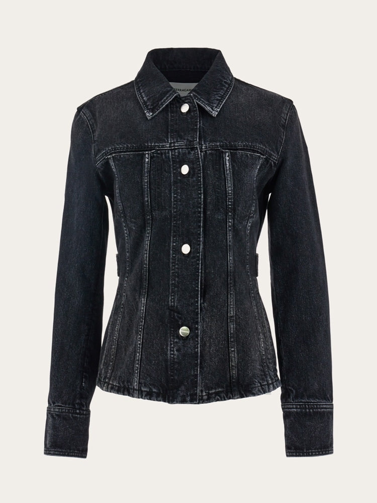 FERRAGAMO WOMEN'S BLACK COTTON DENIM JACKET